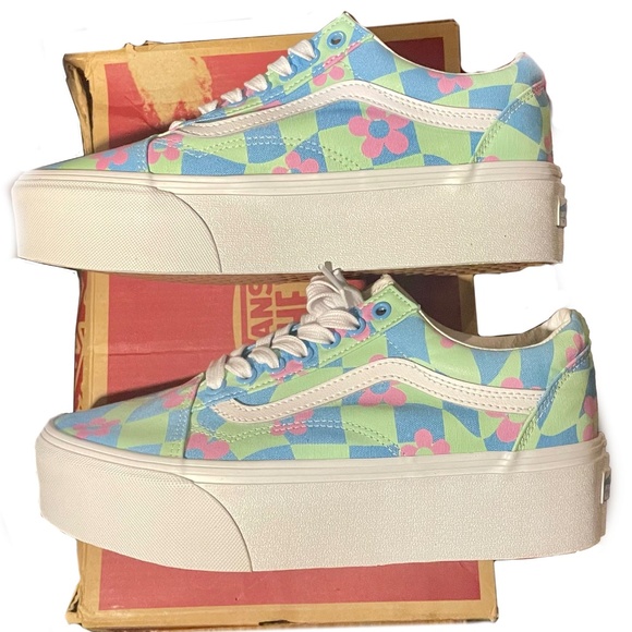 VANS: Old School Stac-Checkerboard Floral Blue/Pink - Picture 7 of 8